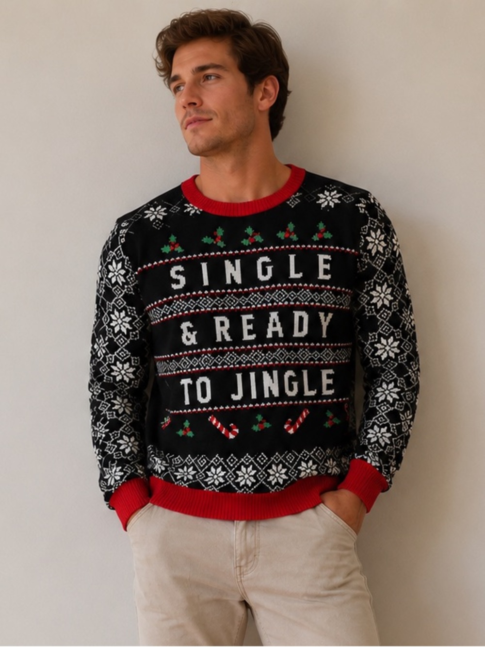 Mens Ugly Christmas Single & Ready to Jingle Knit Crew Neck Sweater XL NWT